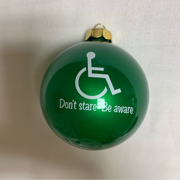 Glass Green Wheelchair Don’t Stare Be Aware Christmas Holiday Ornament Holiday - Picture 3 of 7
